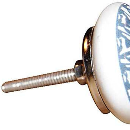 Set of Twelve White And Light Blue Metal And Ceramic Drawer Pull Knobs HomeRoots