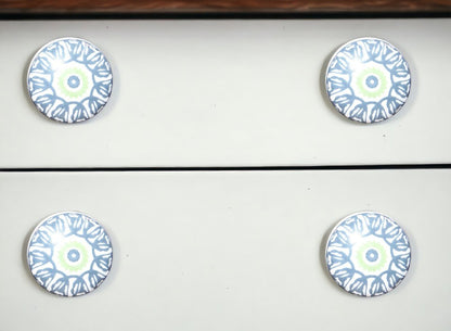 Set of Twelve White And Light Blue Metal And Ceramic Drawer Pull Knobs HomeRoots