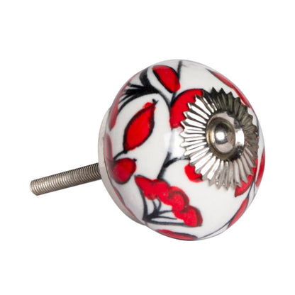 Set of Twelve Red And White Ceramic Drawer Pull Knobs HomeRoots