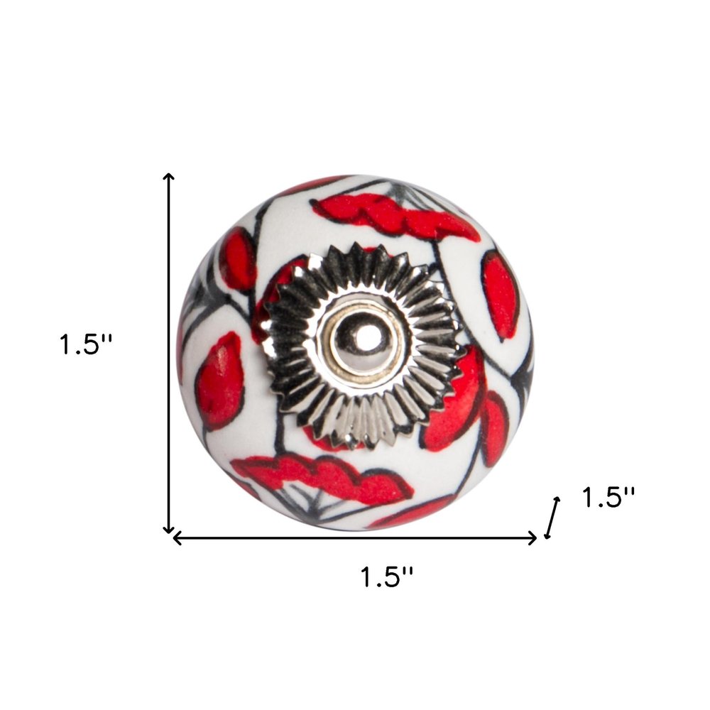 Set of Twelve Red And White Ceramic Drawer Pull Knobs HomeRoots