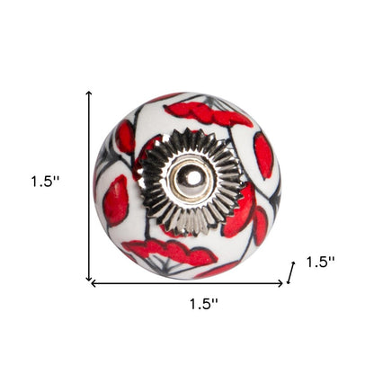 Set of Twelve Red And White Ceramic Drawer Pull Knobs HomeRoots