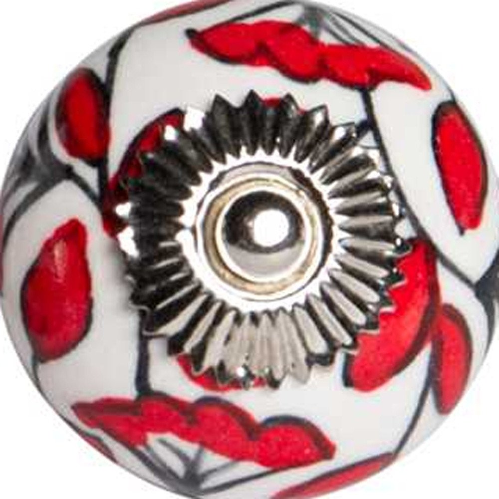 Set of Twelve Red And White Ceramic Drawer Pull Knobs HomeRoots