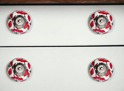 Set of Twelve Red And White Ceramic Drawer Pull Knobs HomeRoots
