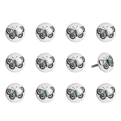 Set of Twelve Black And White Botanical Ceramic Drawer Pull Knobs HomeRoots