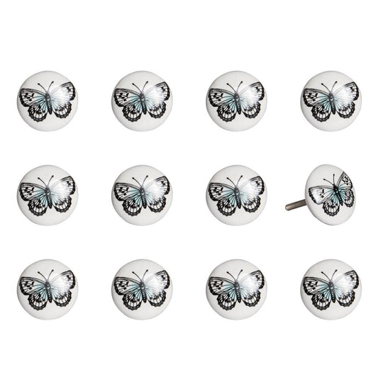 Set of Twelve Black And White Botanical Ceramic Drawer Pull Knobs HomeRoots
