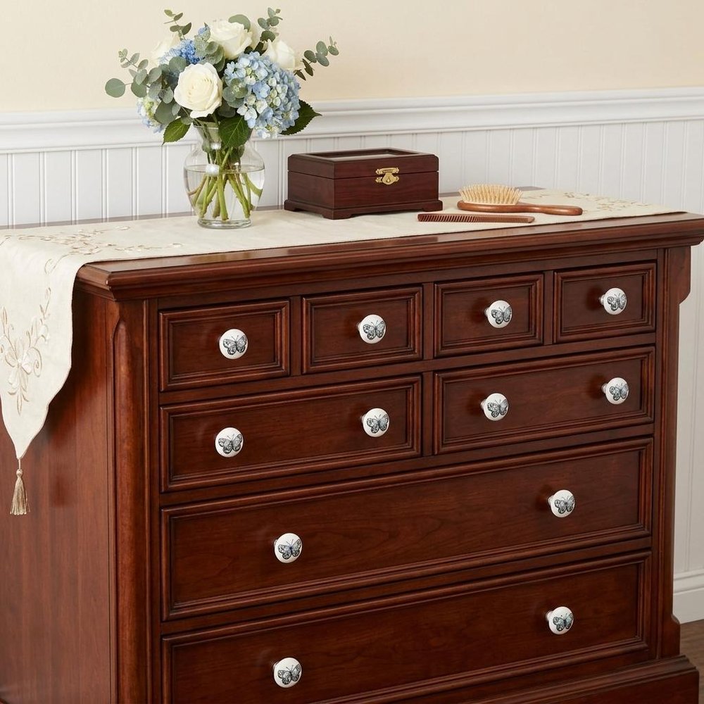 Set of Twelve Black And White Botanical Ceramic Drawer Pull Knobs HomeRoots
