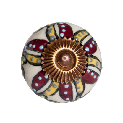 Set of Twelve Red And Yellow Botanical Ceramic Drawer Pull Knobs HomeRoots