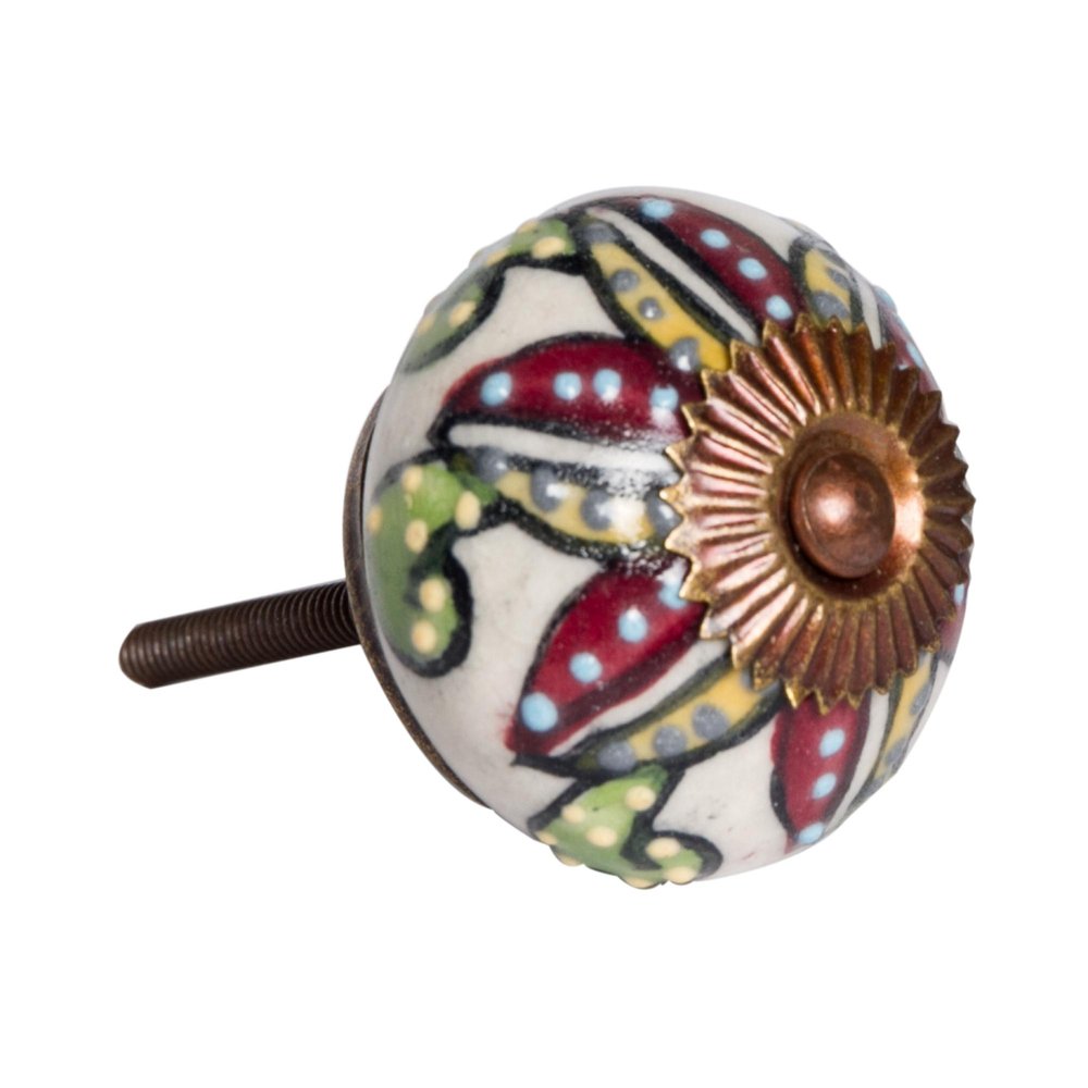 Set of Twelve Red And Yellow Botanical Ceramic Drawer Pull Knobs HomeRoots