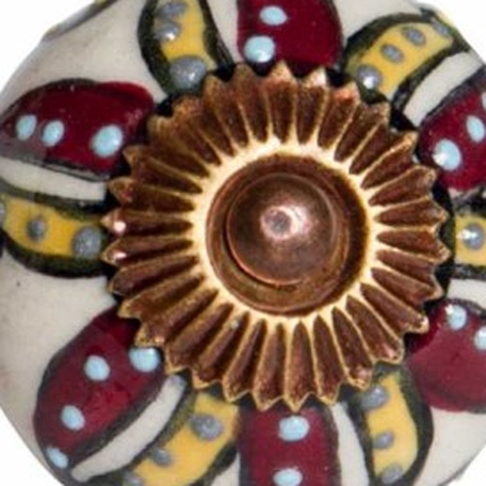 Set of Twelve Red And Yellow Botanical Ceramic Drawer Pull Knobs HomeRoots