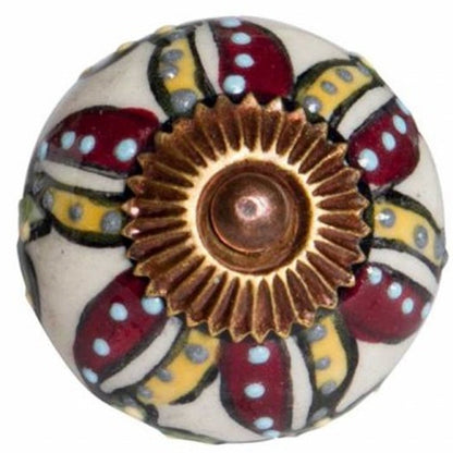Set of Twelve Red And Yellow Botanical Ceramic Drawer Pull Knobs HomeRoots