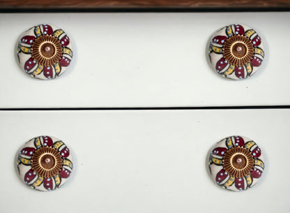 Set of Twelve Red And Yellow Botanical Ceramic Drawer Pull Knobs HomeRoots