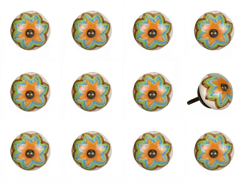 Set of Twelve Green And White Floral Ceramic Drawer Pull Knobs HomeRoots