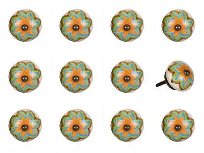 Set of Twelve Green And White Floral Ceramic Drawer Pull Knobs HomeRoots