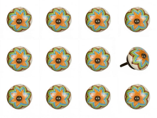 Set of Twelve Green And White Floral Ceramic Drawer Pull Knobs HomeRoots