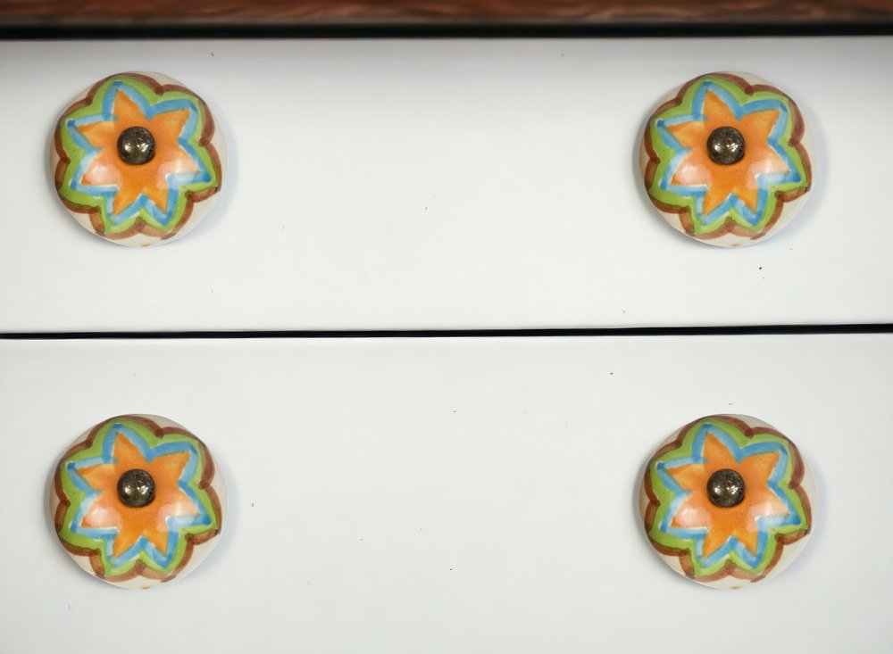 Set of Twelve Green And White Floral Ceramic Drawer Pull Knobs HomeRoots