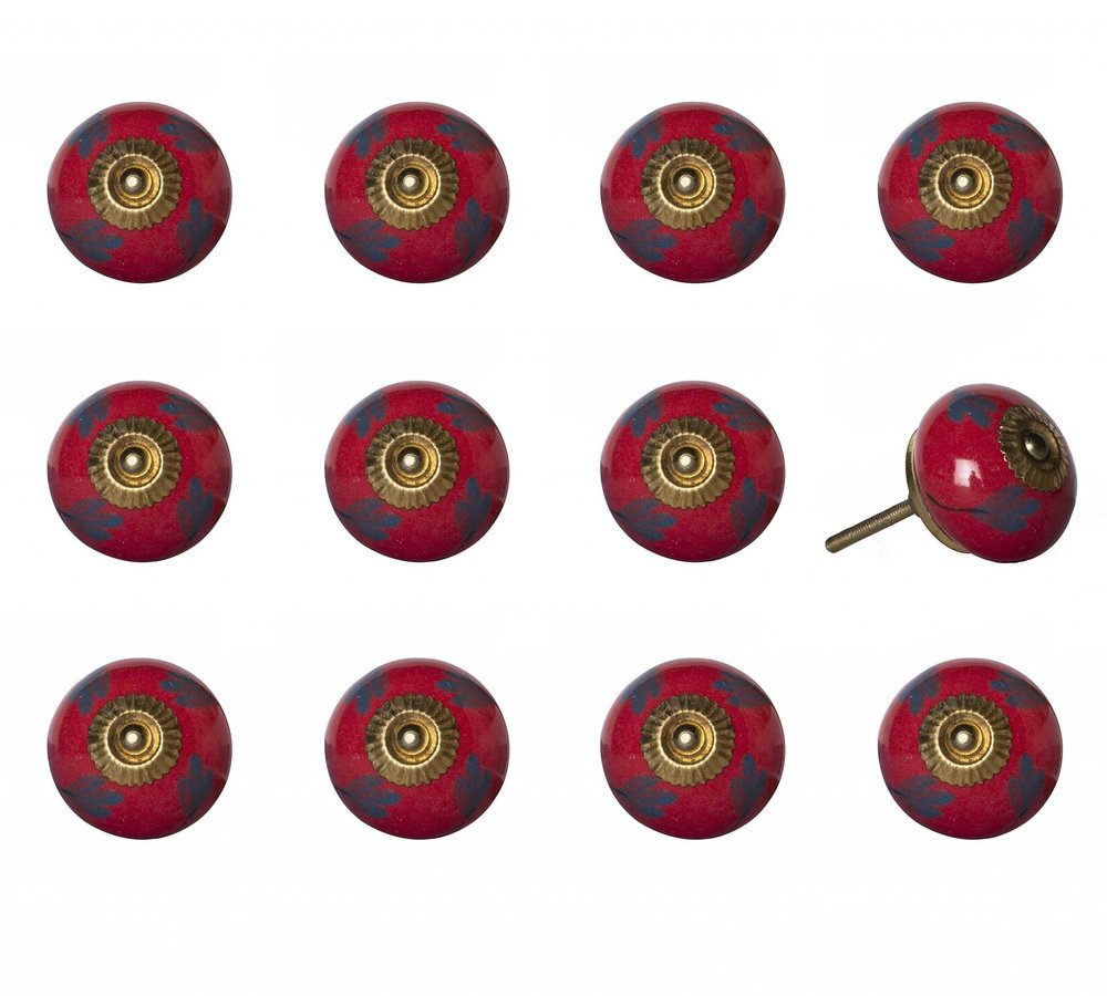 Set of Twelve Blue And Red Floral Ceramic Drawer Pull Knobs HomeRoots