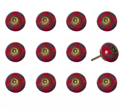Set of Twelve Blue And Red Floral Ceramic Drawer Pull Knobs HomeRoots