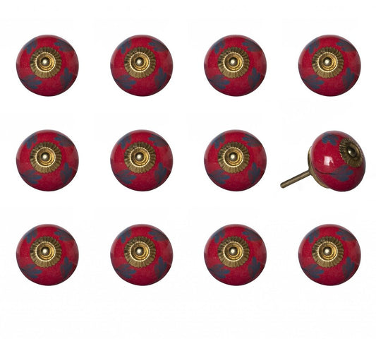 Set of Twelve Blue And Red Floral Ceramic Drawer Pull Knobs HomeRoots