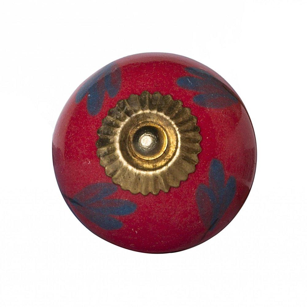 Set of Twelve Blue And Red Floral Ceramic Drawer Pull Knobs HomeRoots