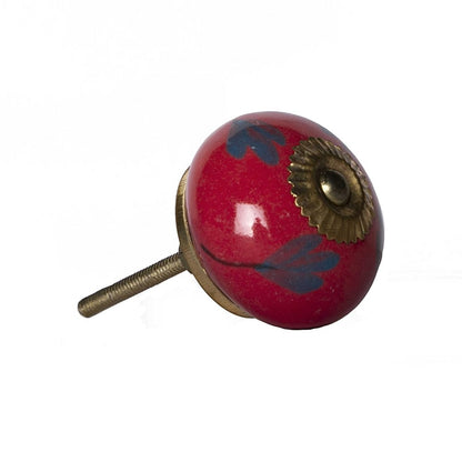 Set of Twelve Blue And Red Floral Ceramic Drawer Pull Knobs HomeRoots