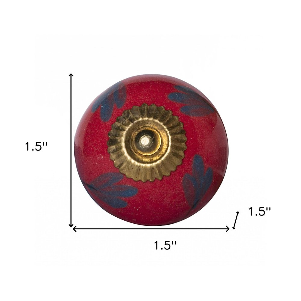 Set of Twelve Blue And Red Floral Ceramic Drawer Pull Knobs HomeRoots
