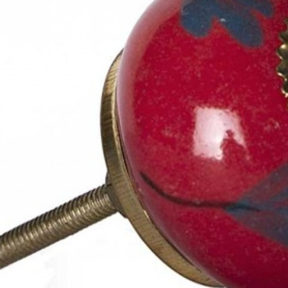 Set of Twelve Blue And Red Floral Ceramic Drawer Pull Knobs HomeRoots