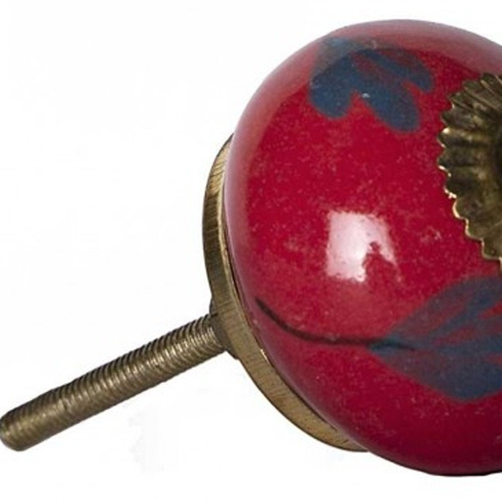 Set of Twelve Blue And Red Floral Ceramic Drawer Pull Knobs HomeRoots