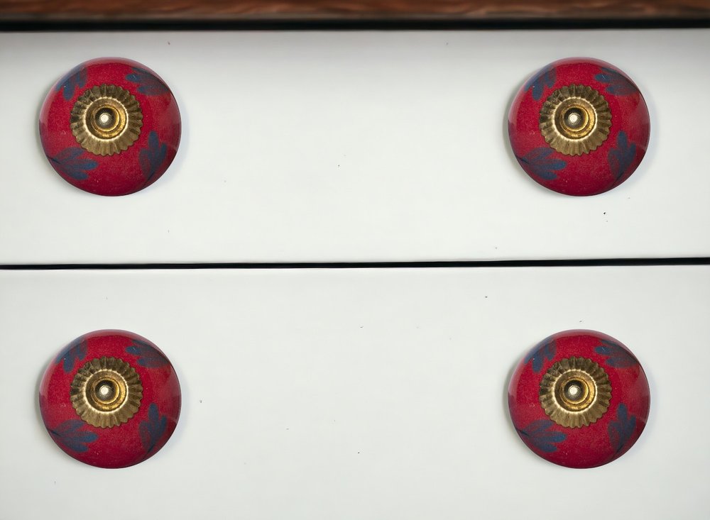 Set of Twelve Blue And Red Floral Ceramic Drawer Pull Knobs HomeRoots