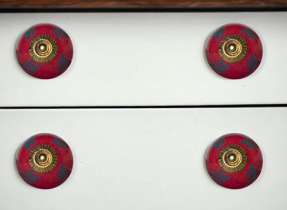 Set of Twelve Blue And Red Floral Ceramic Drawer Pull Knobs HomeRoots