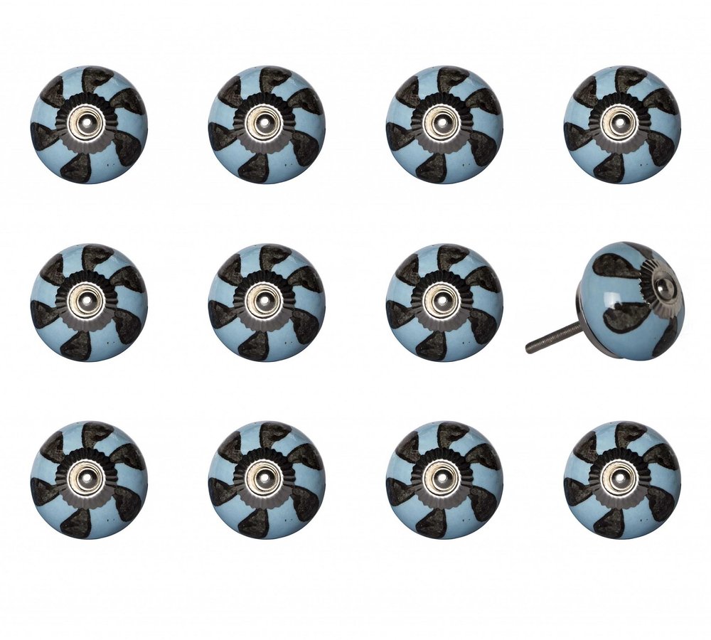 Set of Twelve Blue And Black Geometric Ceramic Drawer Pull Knobs HomeRoots