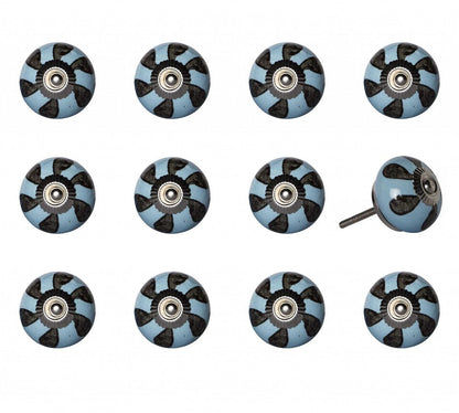 Set of Twelve Blue And Black Geometric Ceramic Drawer Pull Knobs HomeRoots