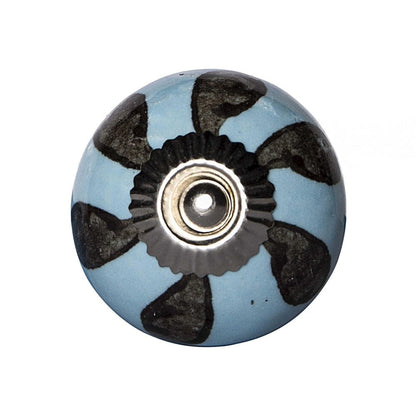 Set of Twelve Blue And Black Geometric Ceramic Drawer Pull Knobs HomeRoots