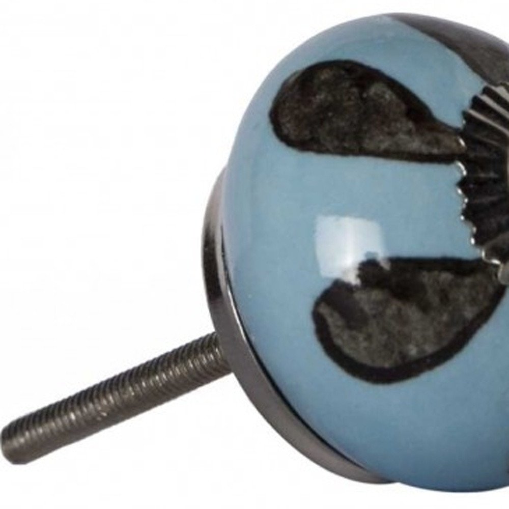 Set of Twelve Blue And Black Geometric Ceramic Drawer Pull Knobs HomeRoots
