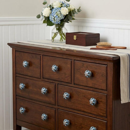 Set of Twelve Blue And Black Geometric Ceramic Drawer Pull Knobs HomeRoots