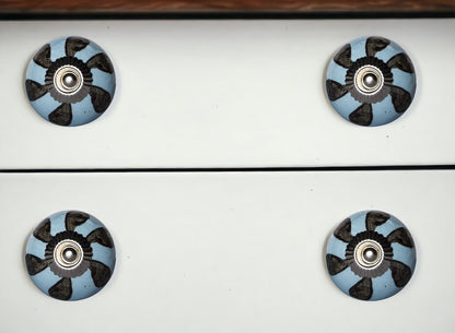 Set of Twelve Blue And Black Geometric Ceramic Drawer Pull Knobs HomeRoots
