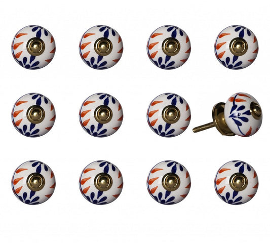 Set of Twelve Blue And White Floral Ceramic Drawer Pull Knobs HomeRoots