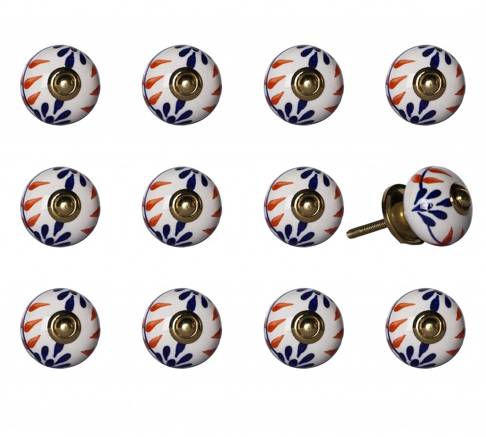 Set of Twelve Blue And White Floral Ceramic Drawer Pull Knobs HomeRoots