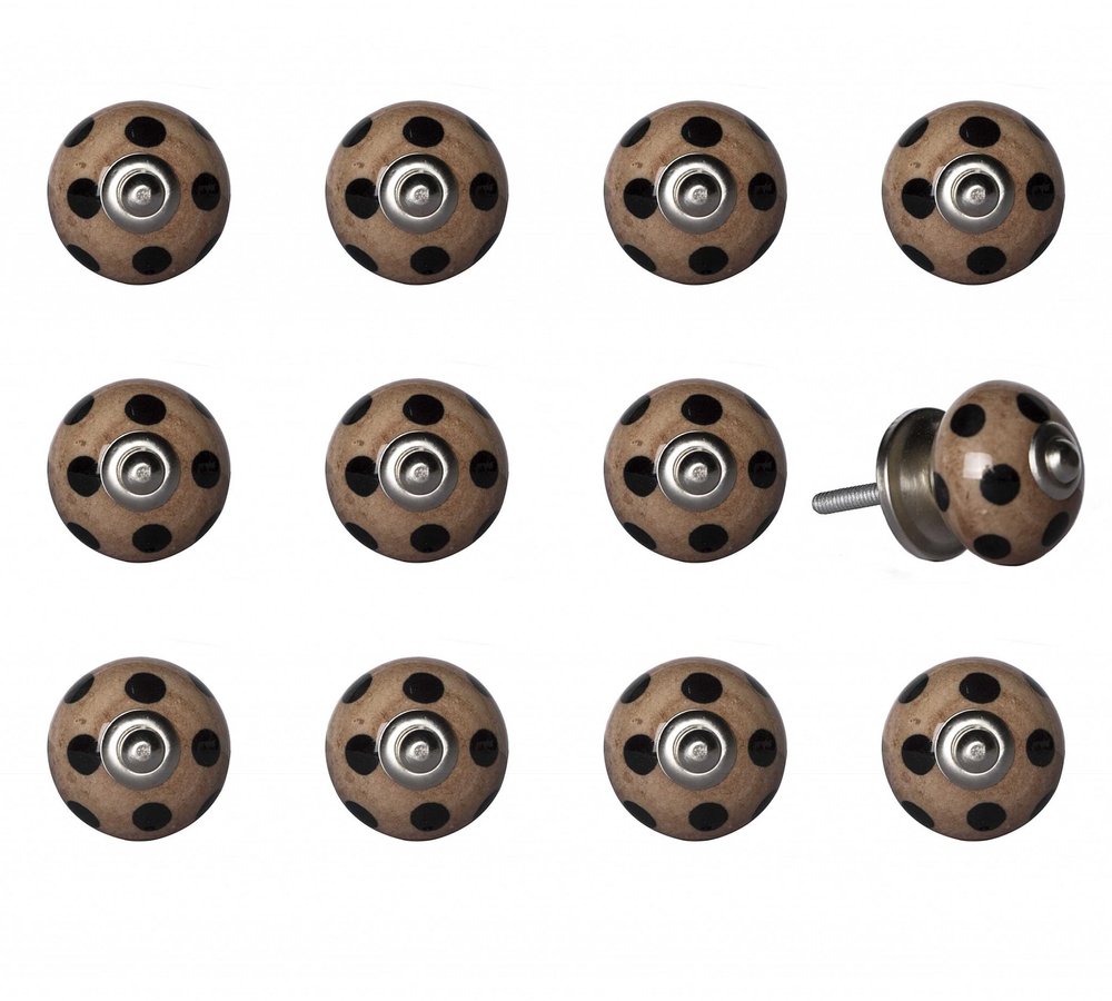 Set of Twelve Brown And Black Geometric Ceramic Drawer Pull Knobs HomeRoots