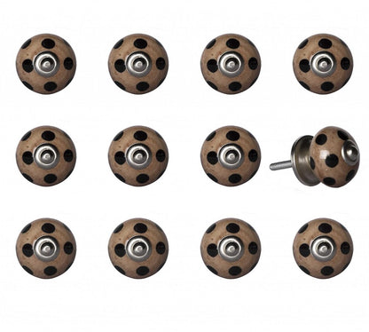 Set of Twelve Brown And Black Geometric Ceramic Drawer Pull Knobs HomeRoots
