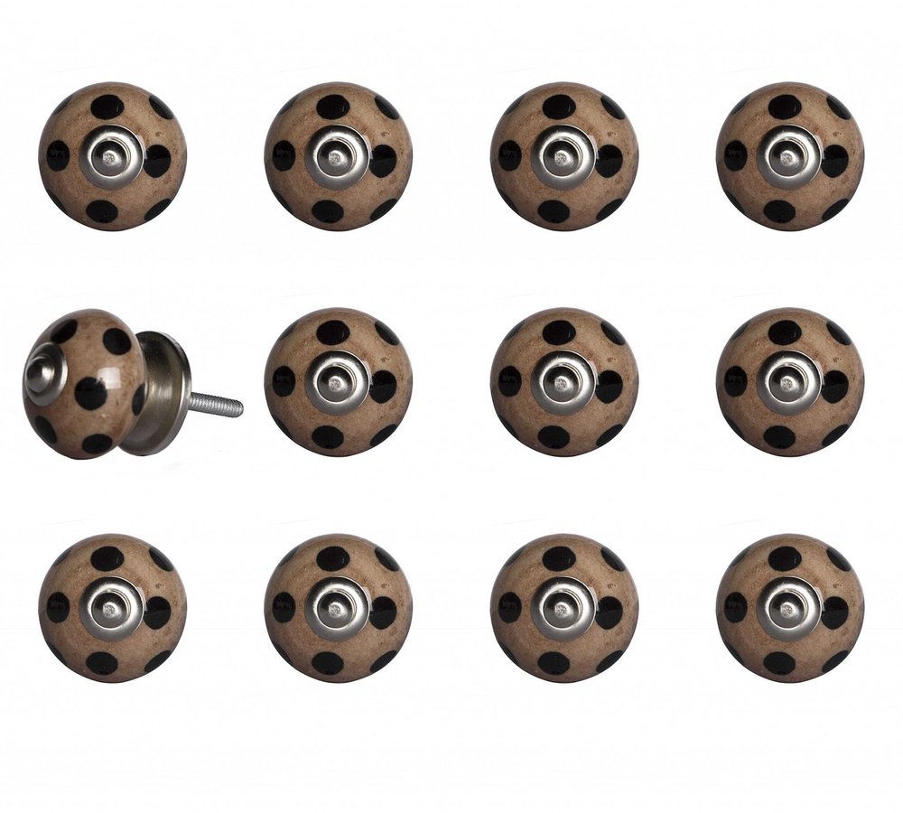 Set of Twelve Brown And Black Geometric Ceramic Drawer Pull Knobs HomeRoots
