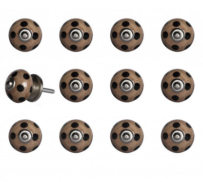 Set of Twelve Brown And Black Geometric Ceramic Drawer Pull Knobs HomeRoots