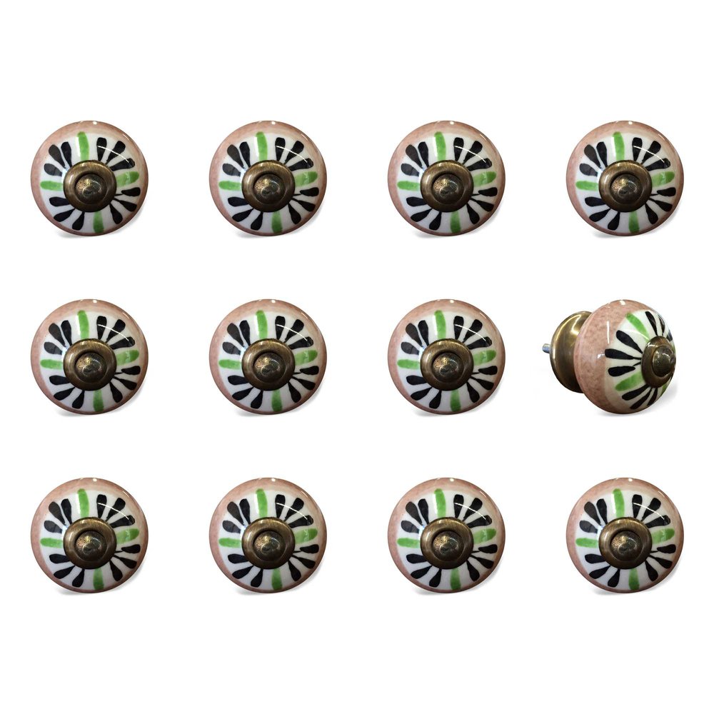 Set of Twelve Black And White Floral Ceramic Drawer Pull Knobs HomeRoots