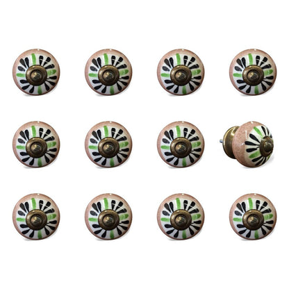 Set of Twelve Black And White Floral Ceramic Drawer Pull Knobs HomeRoots
