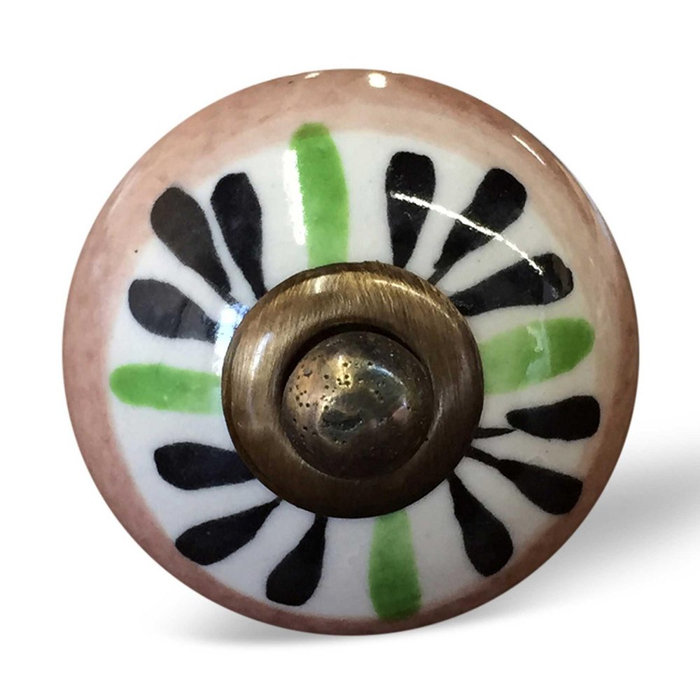 Set of Twelve Black And White Floral Ceramic Drawer Pull Knobs HomeRoots
