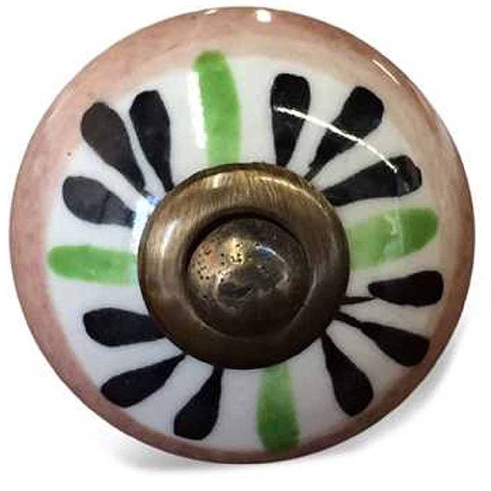Set of Twelve Black And White Floral Ceramic Drawer Pull Knobs HomeRoots