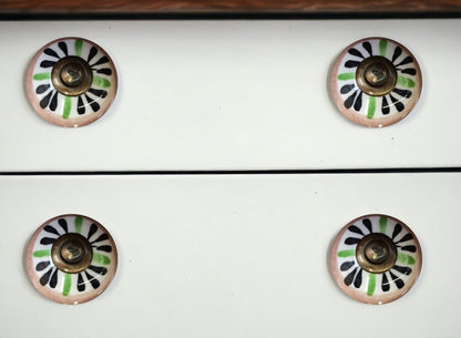 Set of Twelve Black And White Floral Ceramic Drawer Pull Knobs HomeRoots