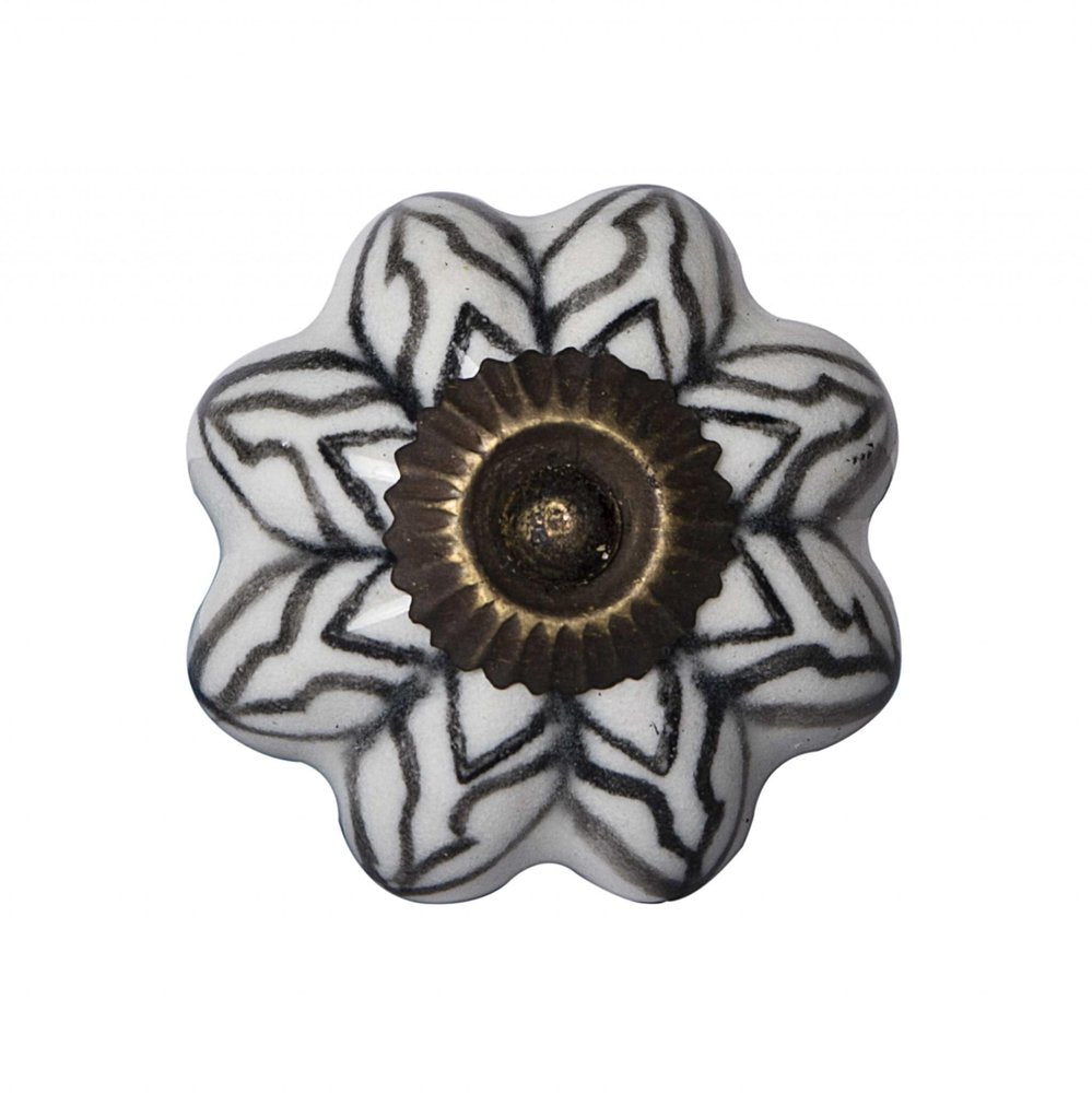 Set of Twelve Black And White Floral Ceramic Drawer Pull Knobs HomeRoots