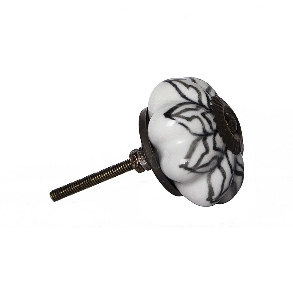 Set of Twelve Black And White Floral Ceramic Drawer Pull Knobs HomeRoots