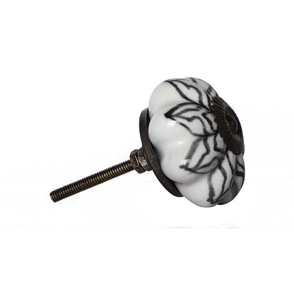 Set of Twelve Black And White Floral Ceramic Drawer Pull Knobs HomeRoots