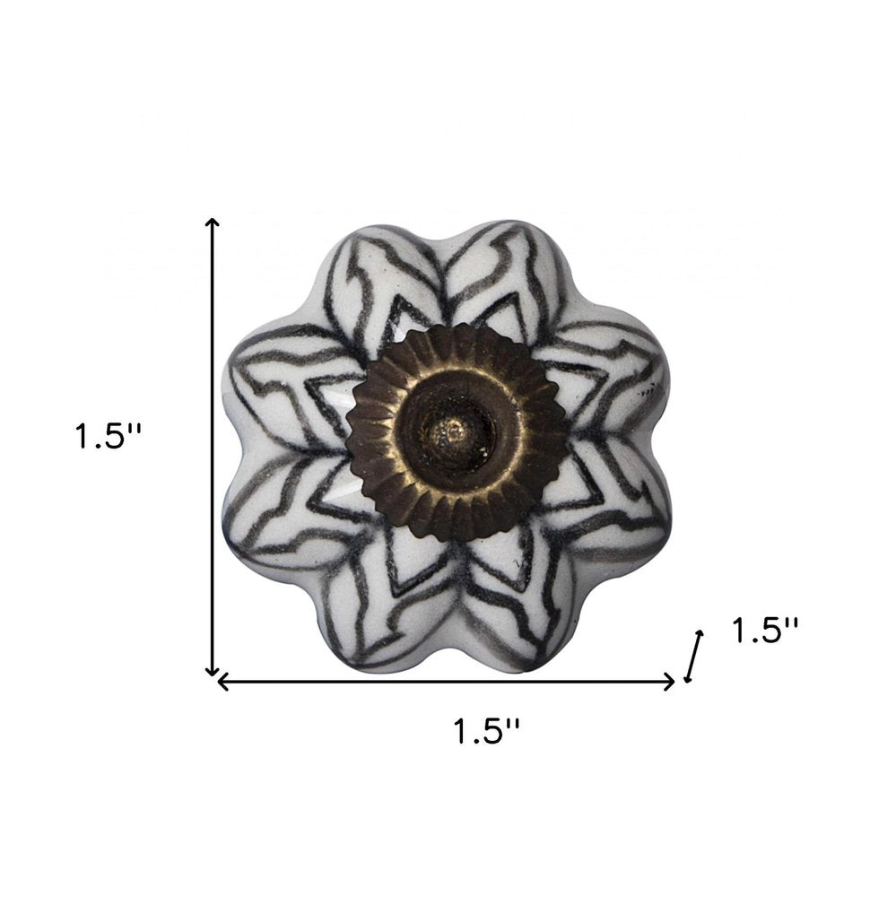 Set of Twelve Black And White Floral Ceramic Drawer Pull Knobs HomeRoots